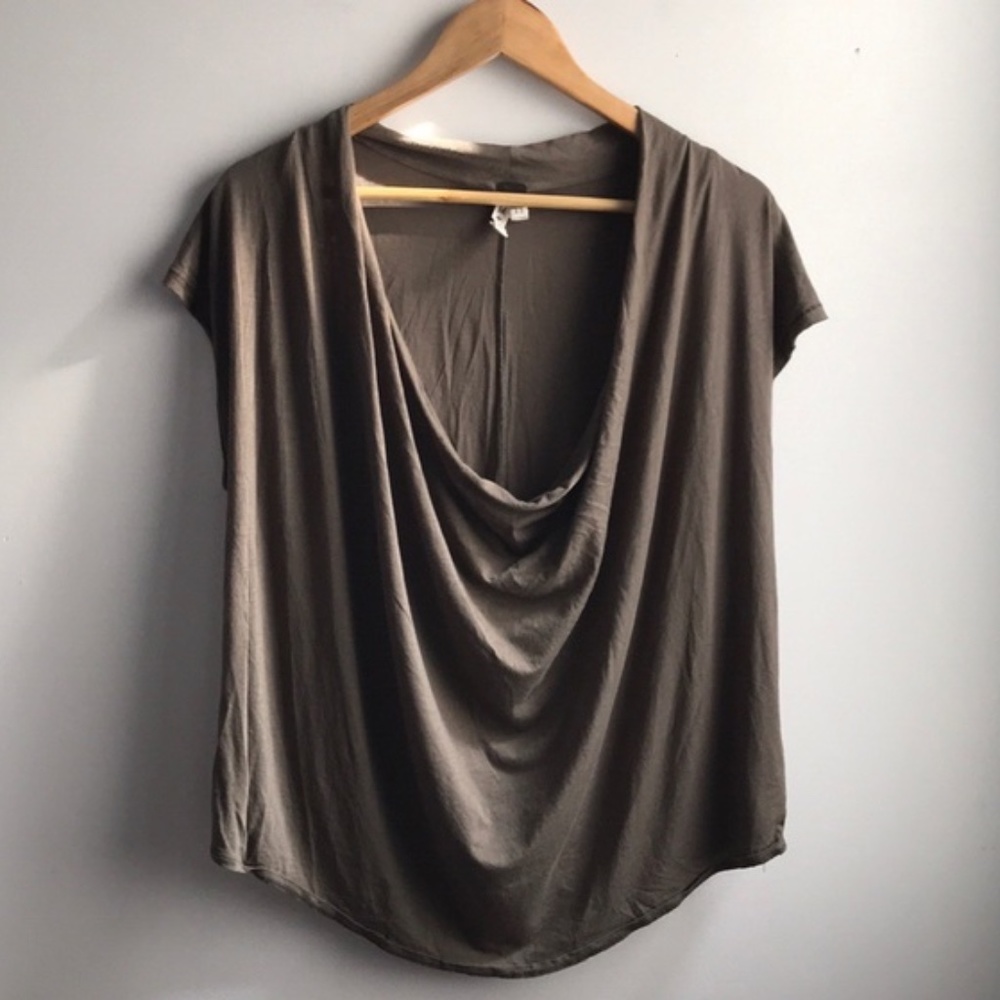 We the Free green fantasy cowneck/off shoulder top